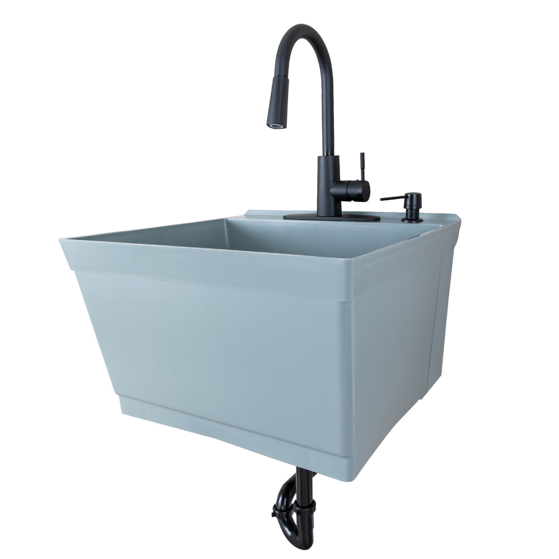 Tehila Standard Wall-Mounted Grey Utility Sink with Black Finish Pull-Down Faucet - Utility sinks vanites Tehila