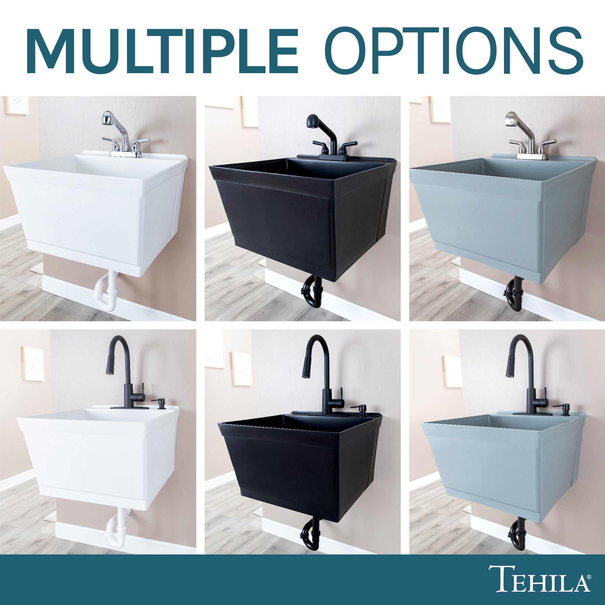 Tehila Standard Wall-Mounted Grey Utility Sink with Black