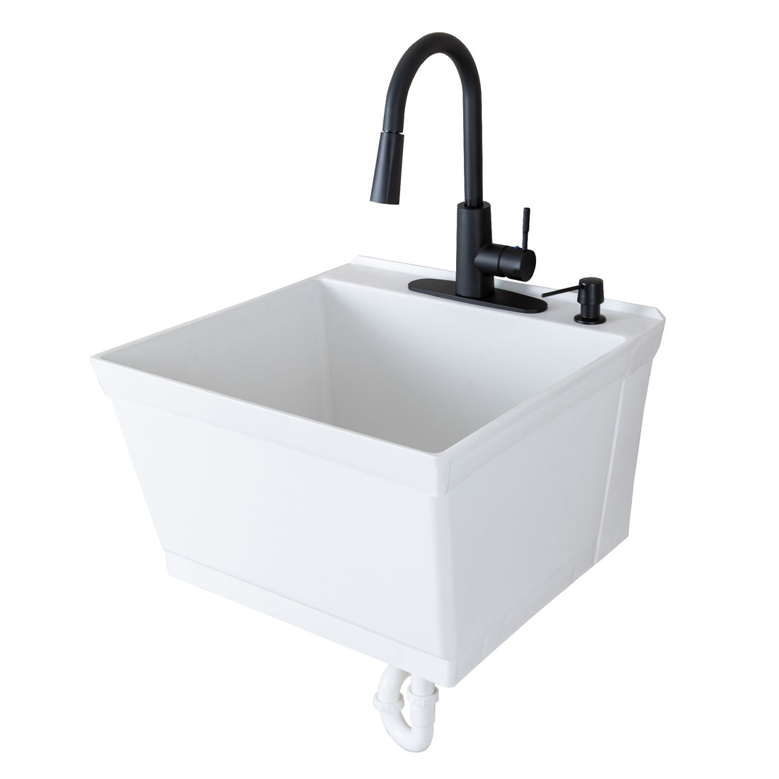 Tehila Standard Wall-Mounted White Utility Sink with Black Finish Pull-Down Faucet - Utility sinks vanites Tehila
