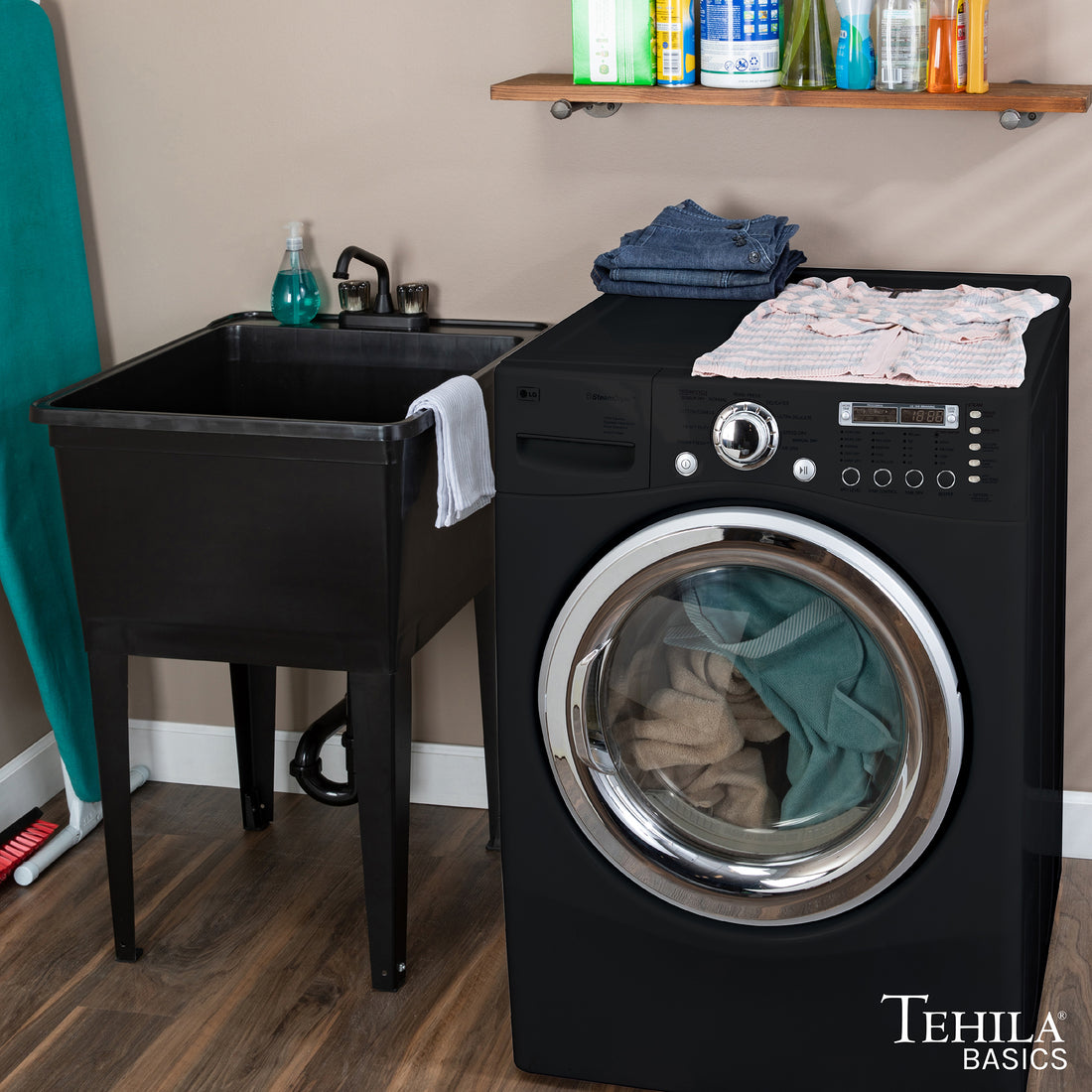 Tehila Basics Freestanding Black Utility Sink with Black Finish Dual Handle Utility Faucet - Utility sinks vanites Tehila