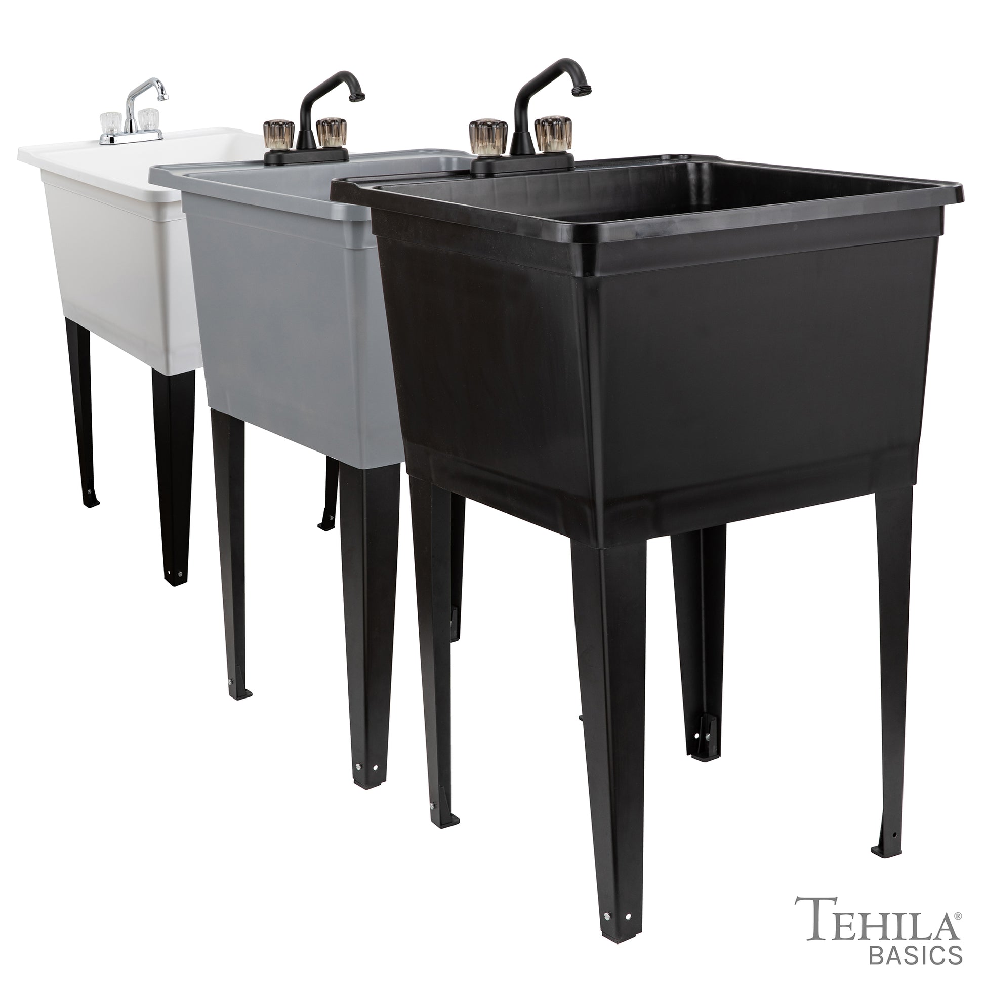 Tehila Basics Freestanding Black Utility Sink with Black Finish Dual Handle Utility Faucet - Utility sinks vanites Tehila