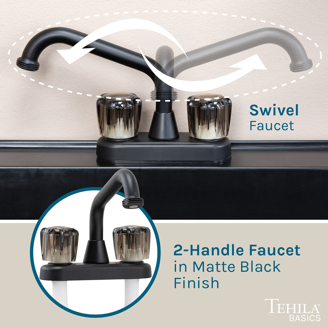 Tehila Basics Freestanding Black Utility Sink with Black Finish Dual Handle Utility Faucet - Utility sinks vanites Tehila