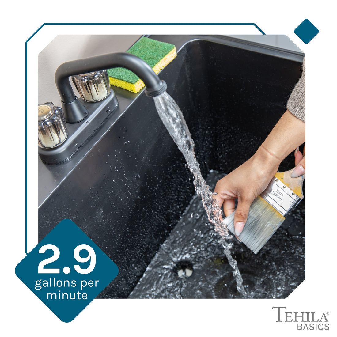 Tehila Basics Freestanding Black Utility Sink with Black Finish Dual Handle Utility Faucet - Utility sinks vanites Tehila