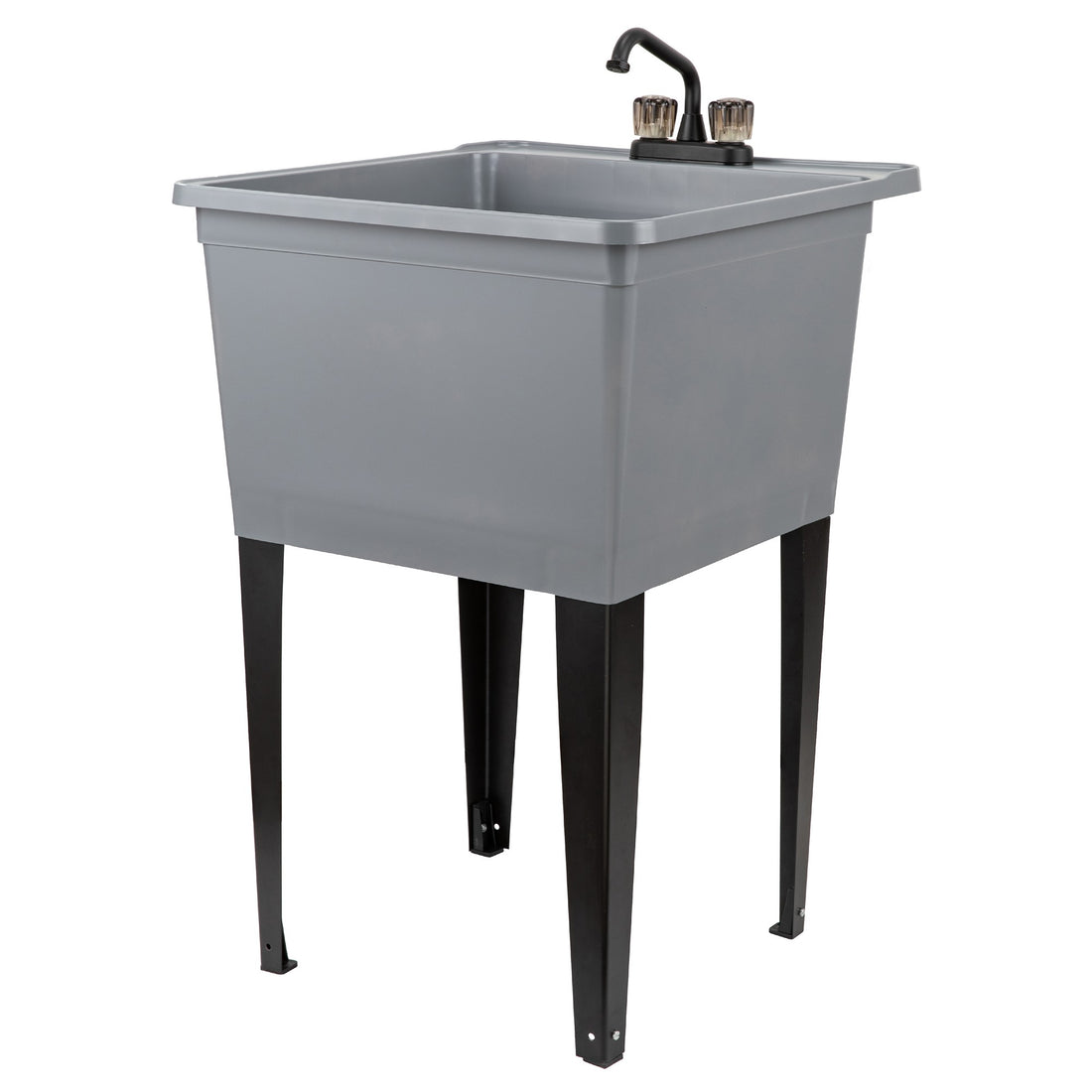 Tehila Basics Freestanding Grey Utility Sink with Black Finish Dual Handle Utility Faucet - Utility sinks vanites Tehila