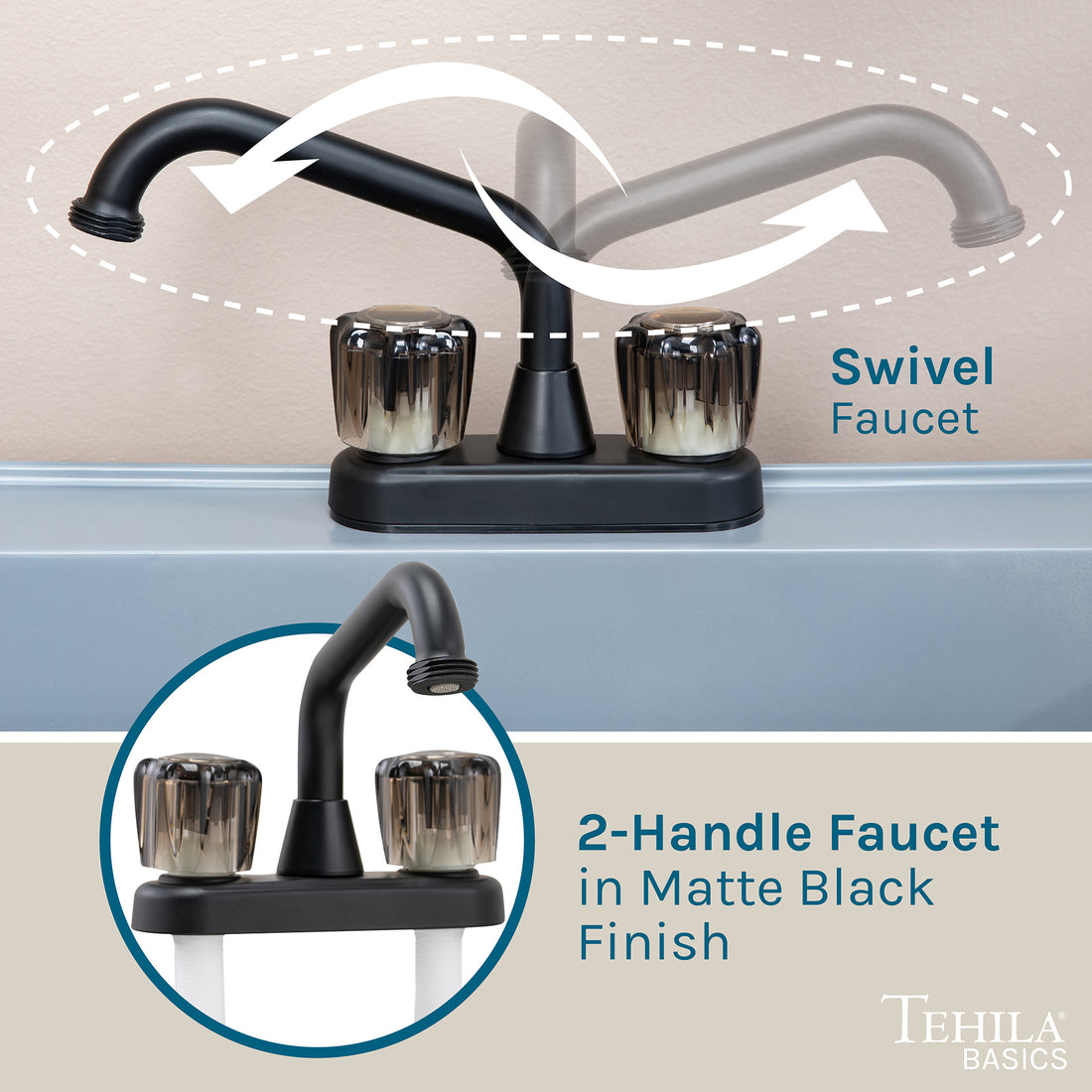 Tehila Basics Freestanding Grey Utility Sink with Black Finish Dual Handle Utility Faucet - Utility sinks vanites Tehila