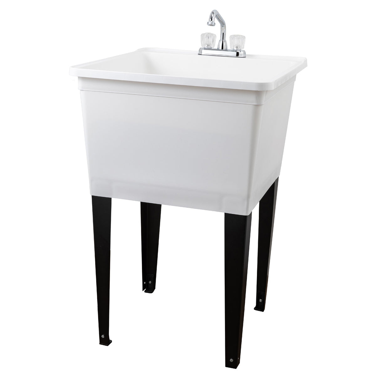 Tehila Basics Freestanding White Utility Sink with Chrome Finish Dual Handle Utility Faucet - Utility sinks vanites Tehila