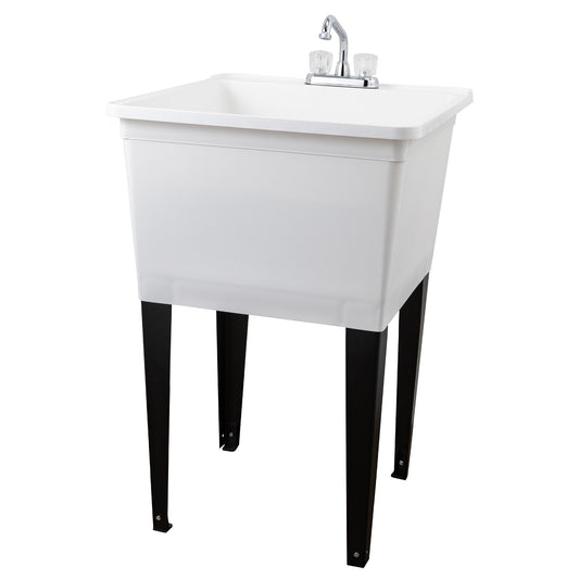 Tehila Basics Freestanding White Utility Sink with Chrome Finish Dual Handle Utility Faucet - Utility sinks vanites Tehila