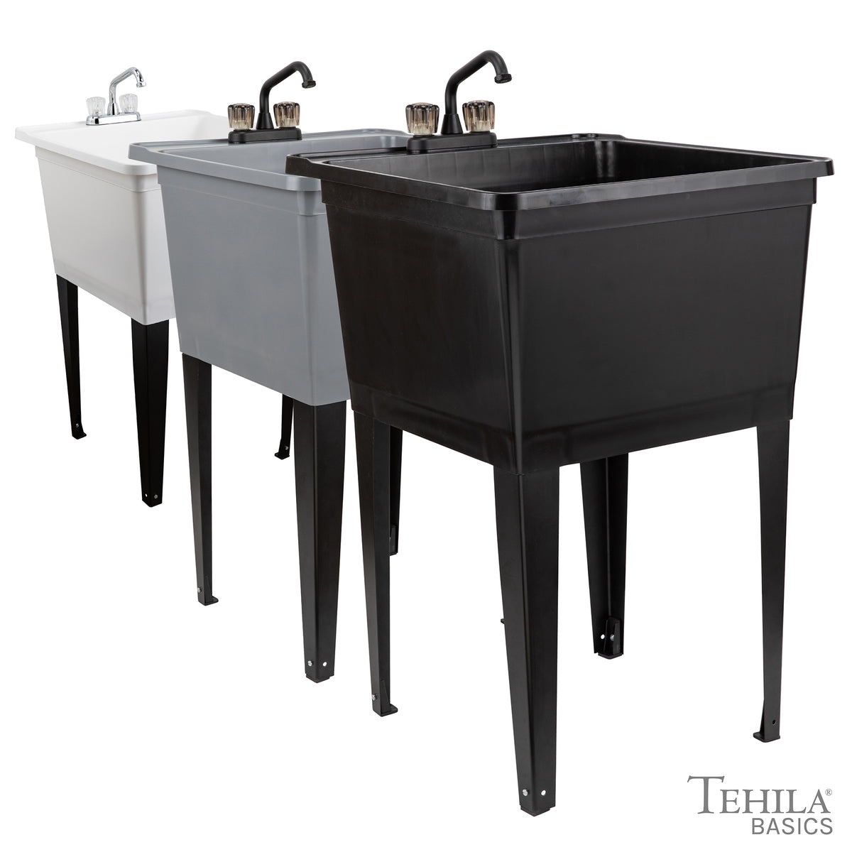 Tehila Basics Freestanding White Utility Sink with Chrome Finish Dual Handle Utility Faucet - Utility sinks vanites Tehila