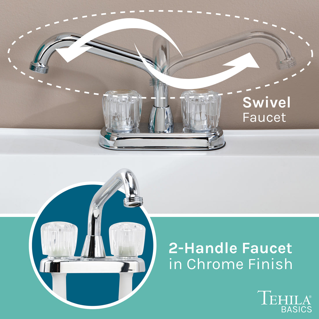 Tehila Basics Freestanding White Utility Sink with Chrome Finish Dual Handle Utility Faucet - Utility sinks vanites Tehila