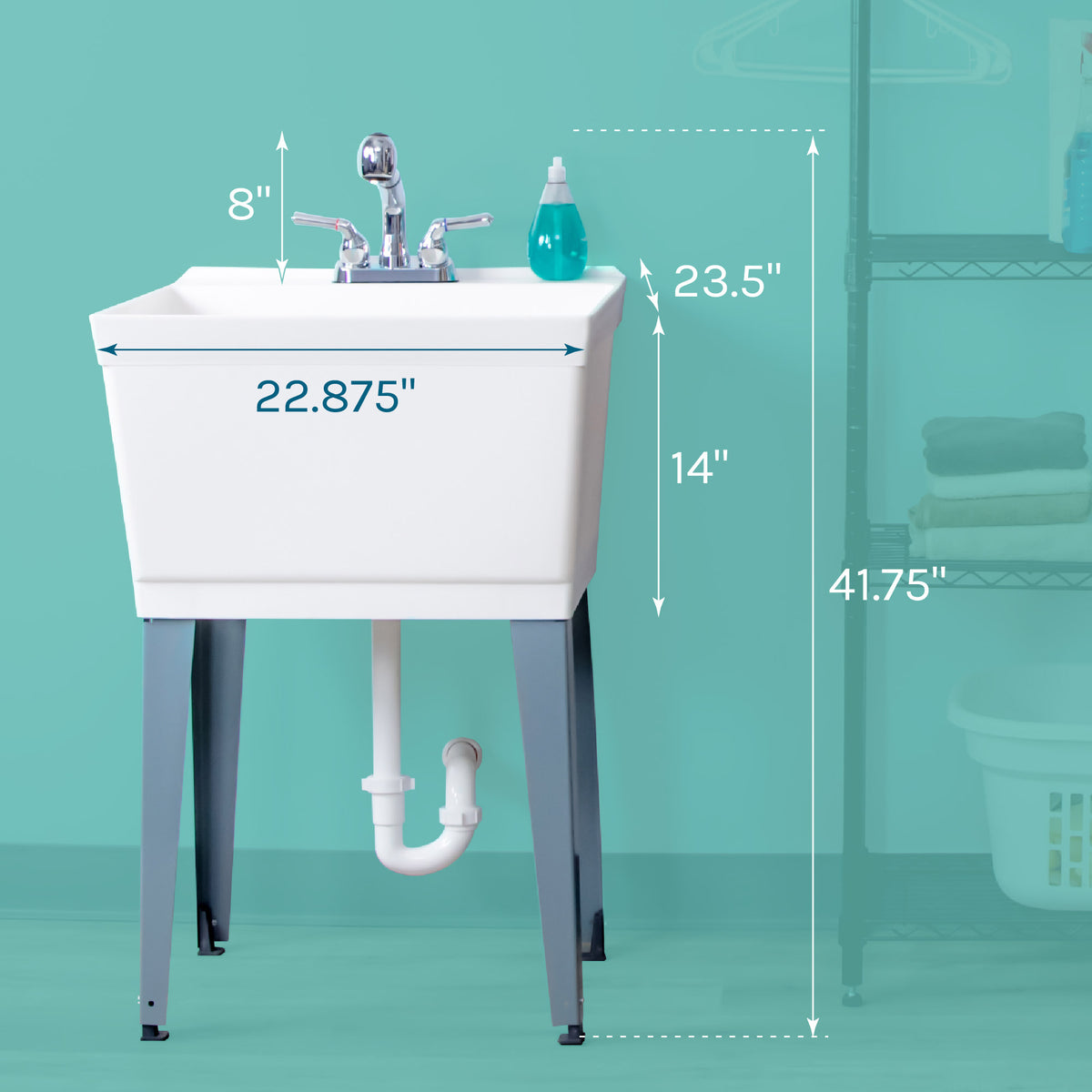 Tehila Standard Freestanding White Utility Sink with Chrome Finish Pull-Out Faucet - Utility sinks vanites Tehila