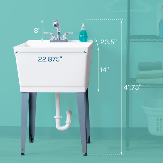 Tehila Standard Freestanding White Utility Sink with Chrome Finish Pull-Out Faucet - Utility sinks vanites Tehila