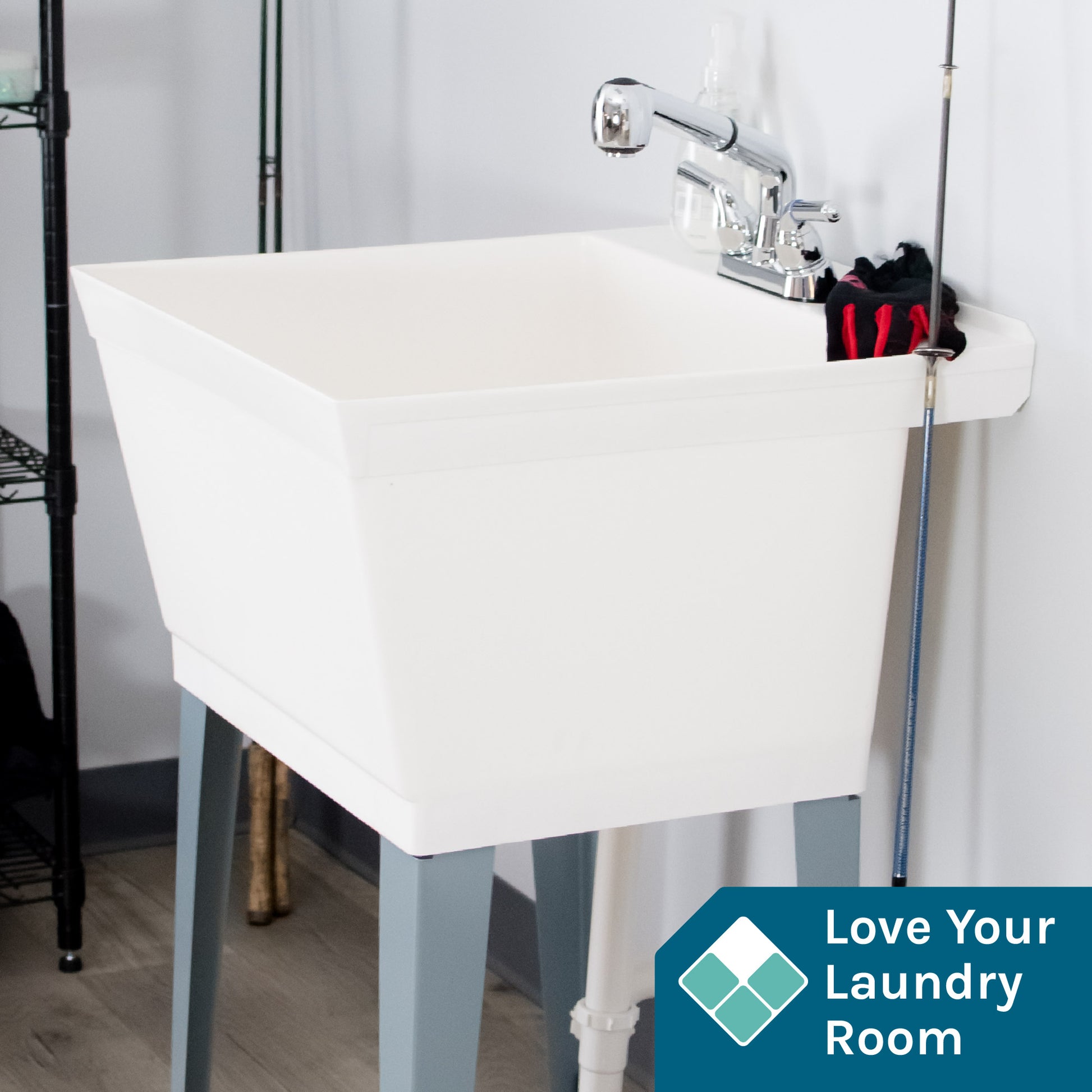 Tehila Standard Freestanding White Utility Sink with Chrome Finish Pull-Out Faucet - Utility sinks vanites Tehila