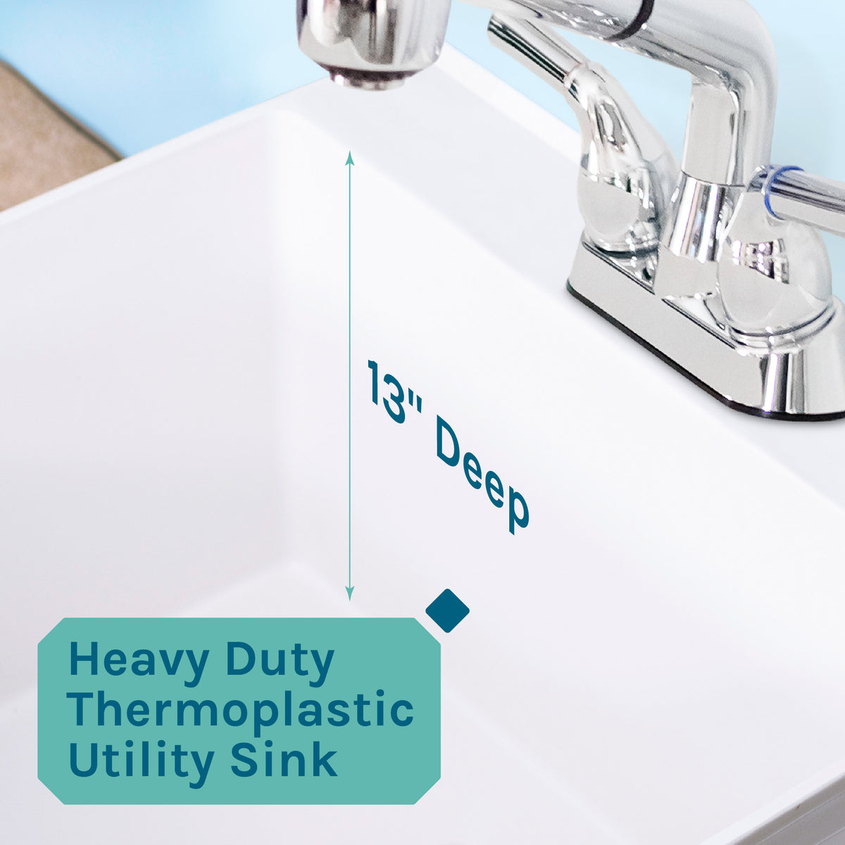 Tehila Standard Freestanding White Utility Sink with Chrome Finish Pull-Out Faucet - Utility sinks vanites Tehila