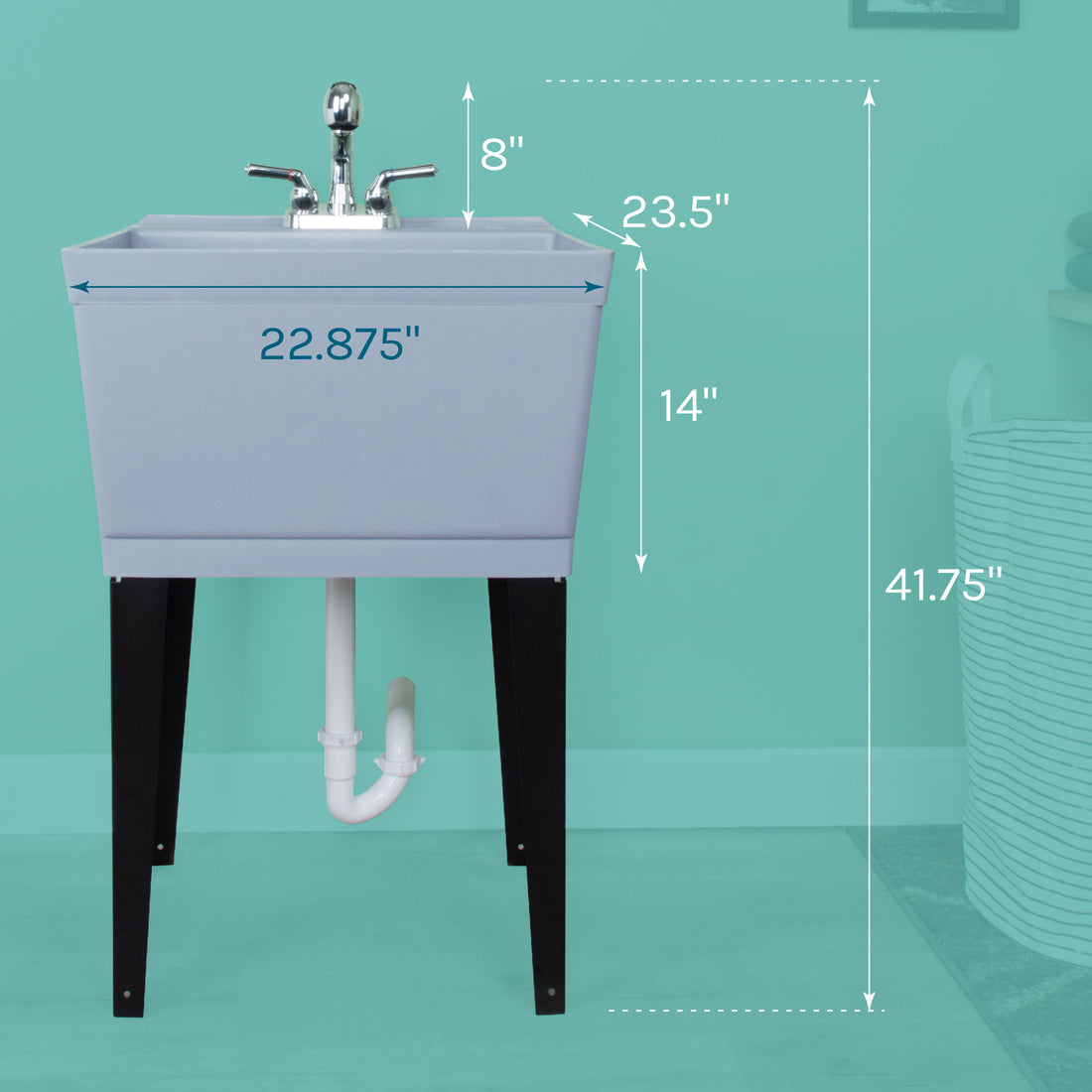 Tehila Standard Freestanding Grey Utility Sink with Chrome Finish Pull-Out Faucet - Utility sinks vanites Tehila