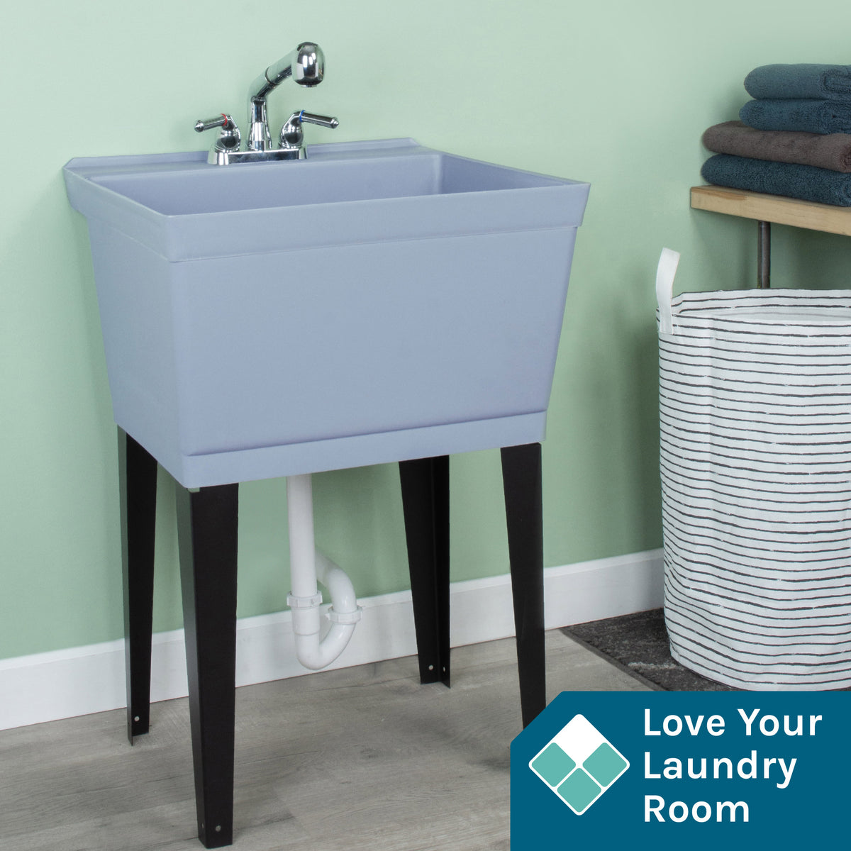 Tehila Standard Freestanding Grey Utility Sink with Chrome Finish Pull-Out Faucet - Utility sinks vanites Tehila