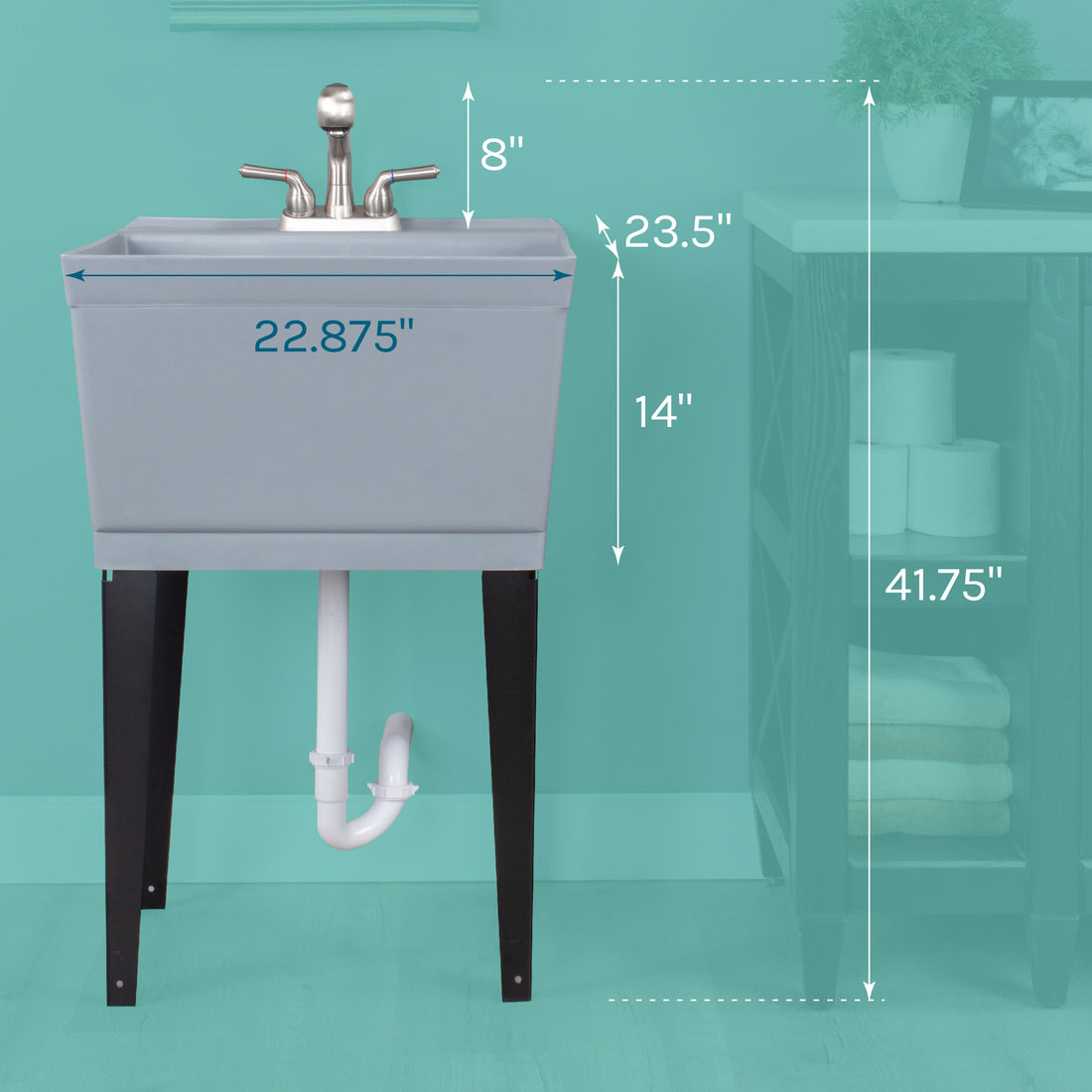 Tehila Standard Freestanding Grey Utility Sink with Stainless Steel Finish Pull-Out Faucet - Utility sinks vanites Tehila