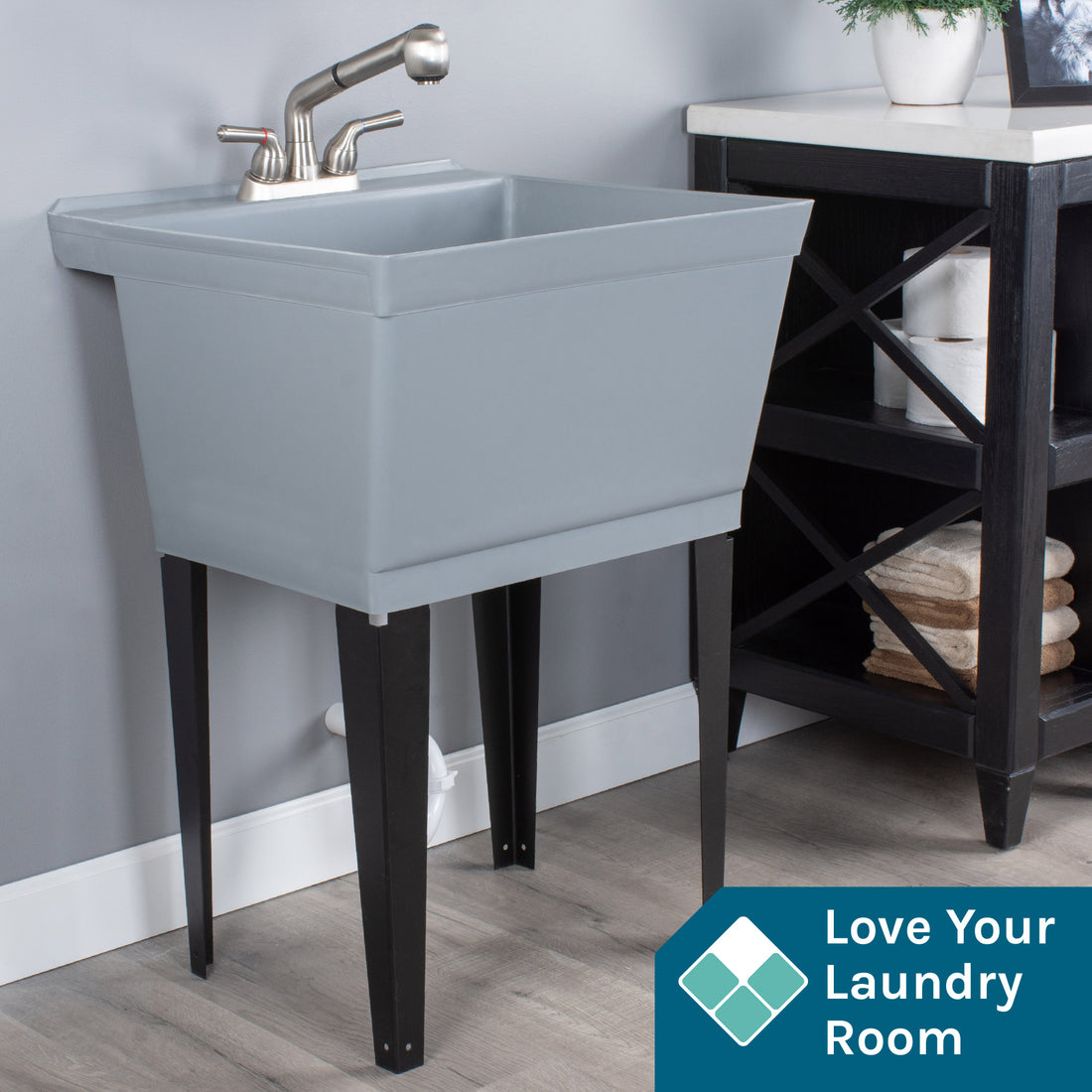 Tehila Standard Freestanding Grey Utility Sink with Stainless Steel Finish Pull-Out Faucet - Utility sinks vanites Tehila