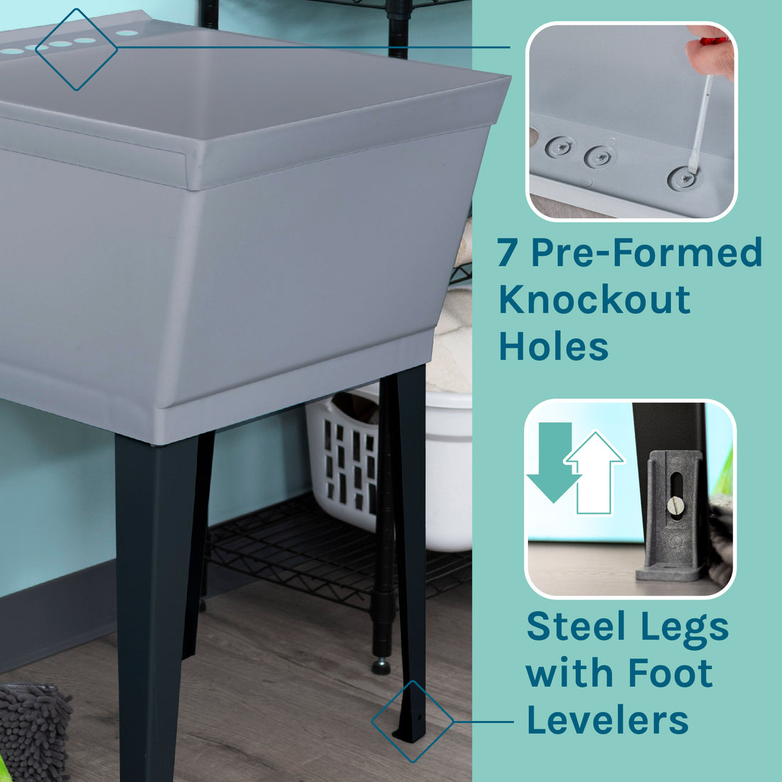 Tehila Standard Freestanding Grey Utility Sink with Stainless Steel Finish Pull-Out Faucet - Utility sinks vanites Tehila