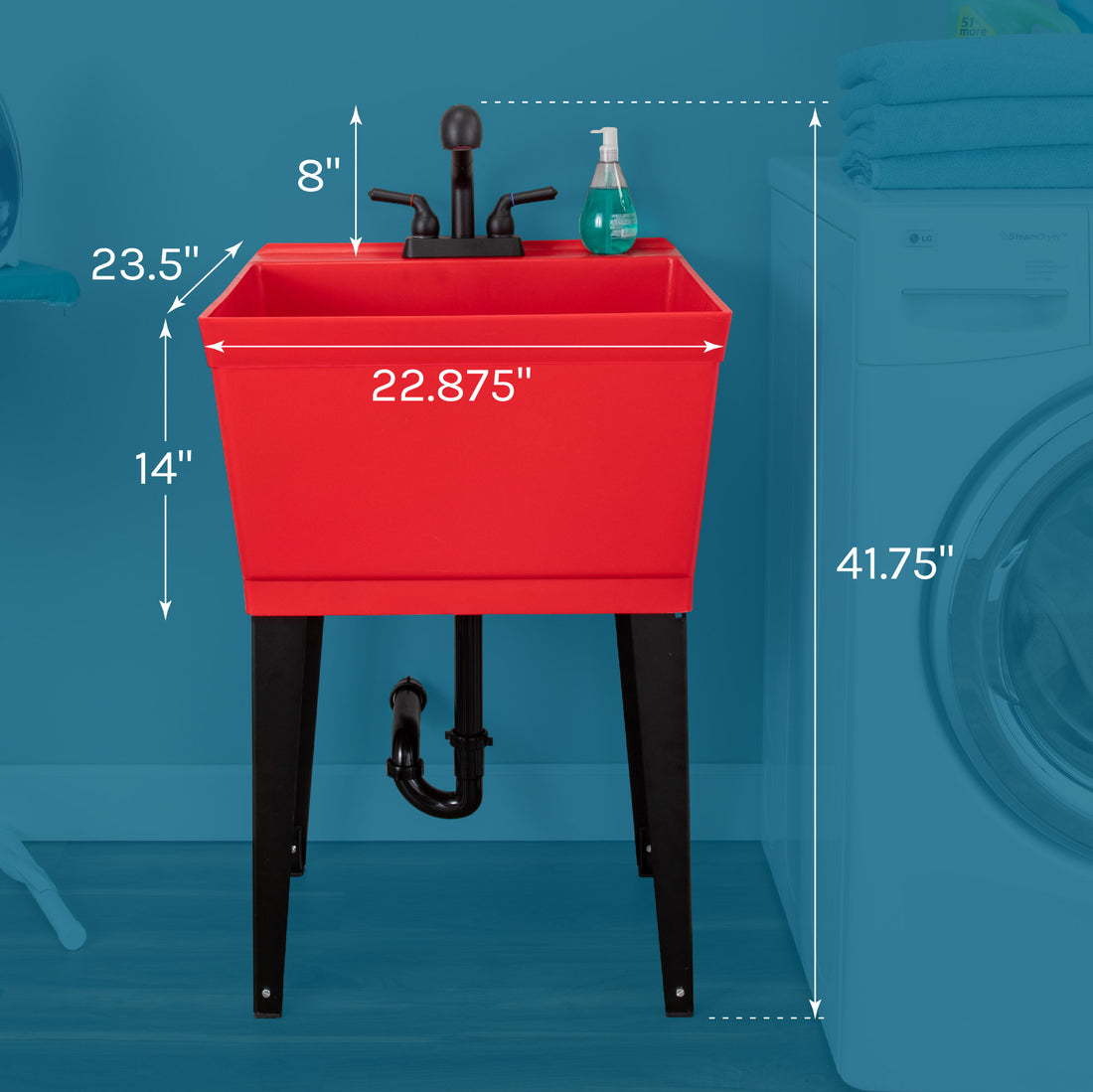 Tehila Standard Freestanding Red Utility Sink with Matte Black Finish Pull-Out Faucet - Utility sinks vanites Tehila