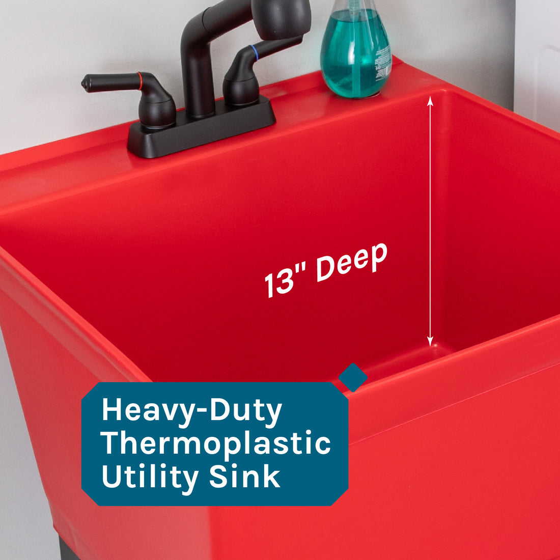 Tehila Standard Freestanding Red Utility Sink with Matte Black Finish Pull-Out Faucet - Utility sinks vanites Tehila