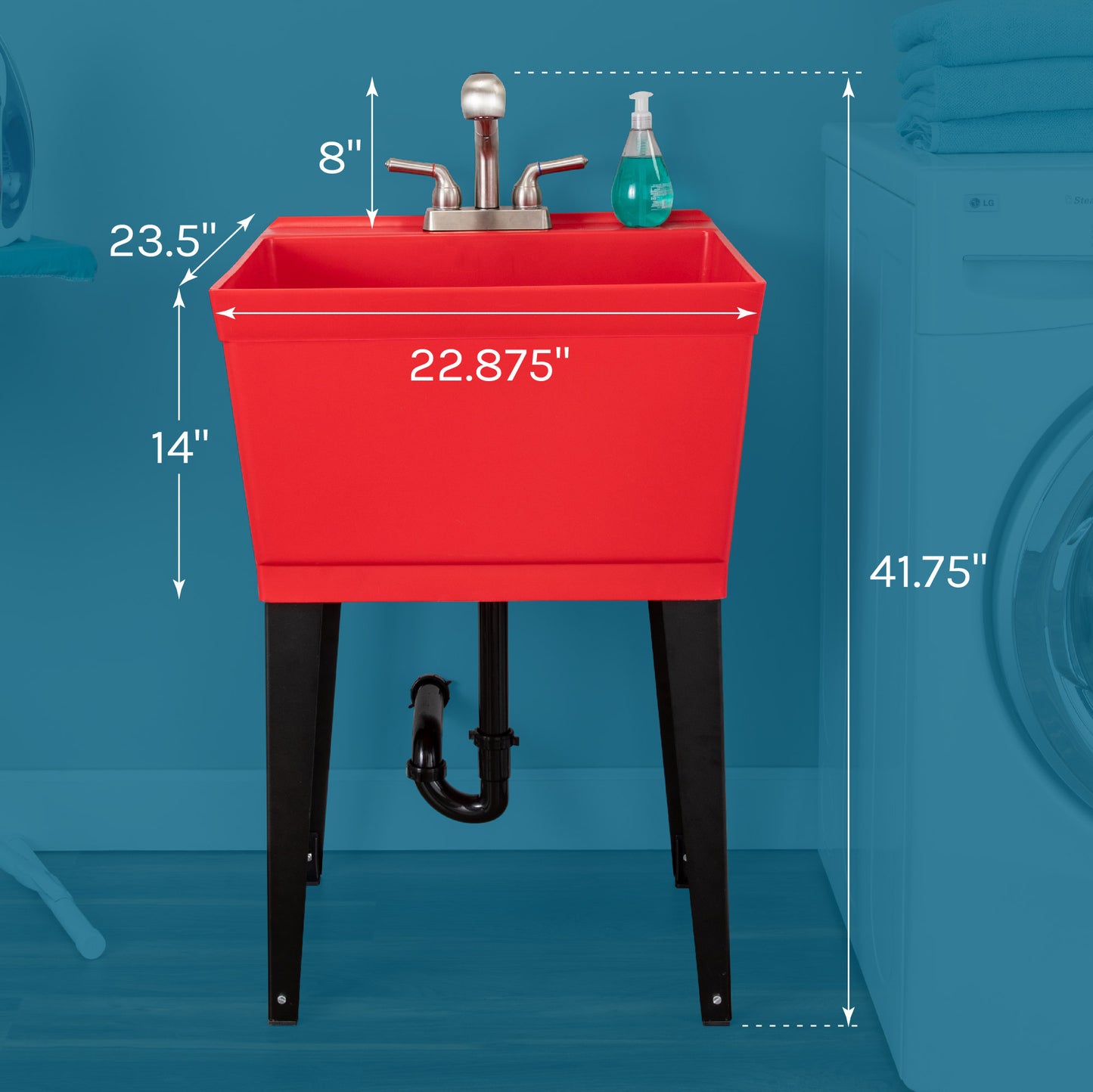 Tehila Standard Freestanding Red Utility Sink with Stainless Steel Finish Pull-Out Faucet - Utility sinks vanites Tehila