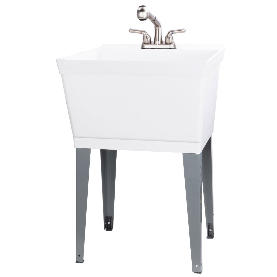 Tehila Standard Freestanding White Utility Sink with Stainless Steel Finish Pull-Out Faucet - Utility sinks vanites Tehila