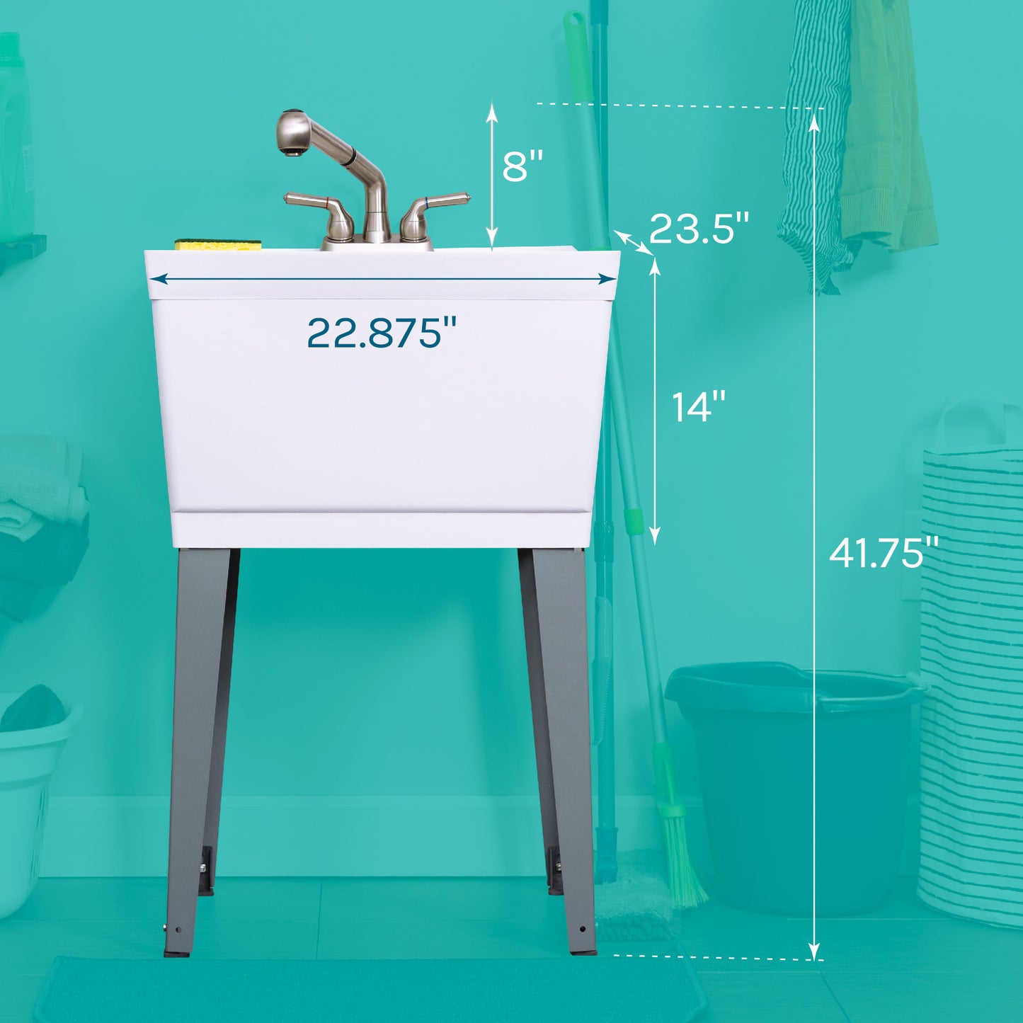 Tehila Standard Freestanding White Utility Sink with Stainless Steel Finish Pull-Out Faucet - Utility sinks vanites Tehila