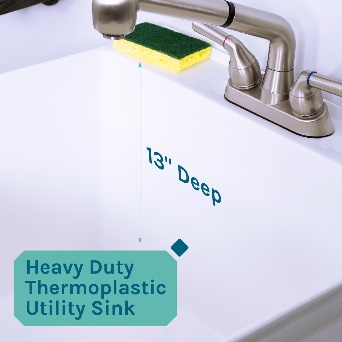 Tehila Standard Freestanding White Utility Sink with Stainless Steel Finish Pull-Out Faucet - Utility sinks vanites Tehila