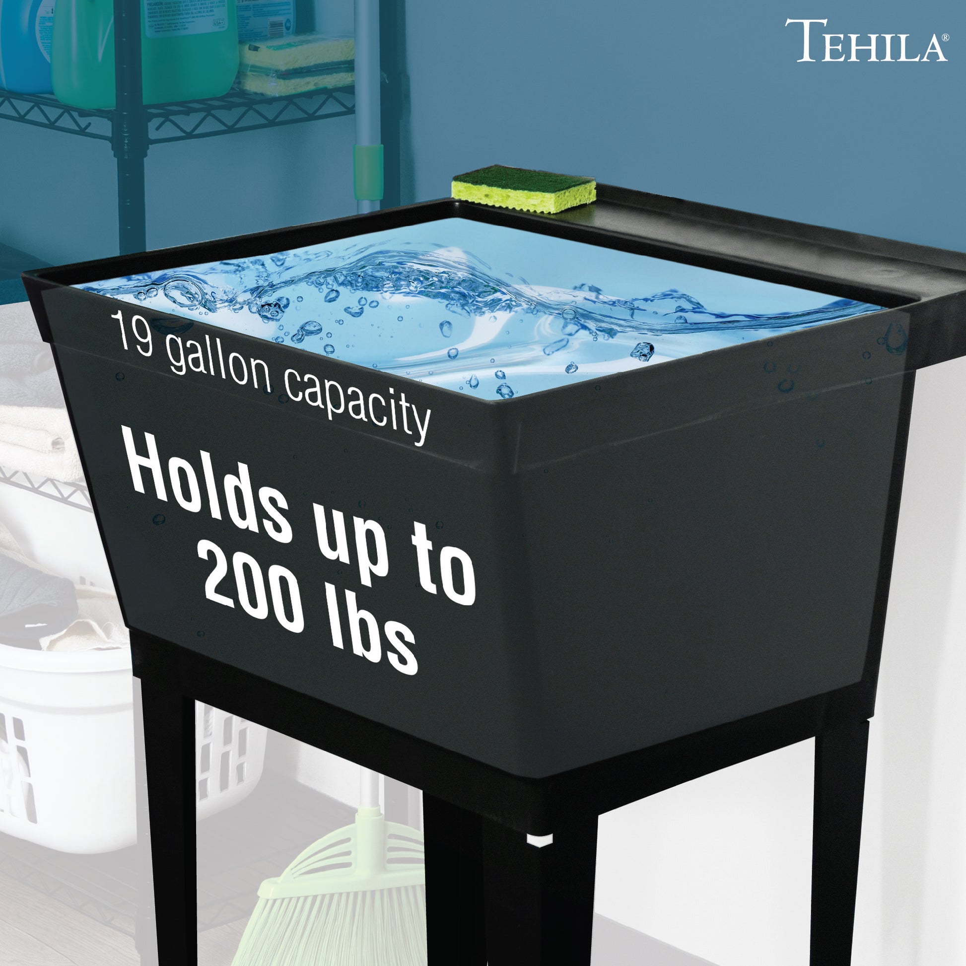 Black Standard Utility Sinks can hold up to 200 lbs or 19 gallon
