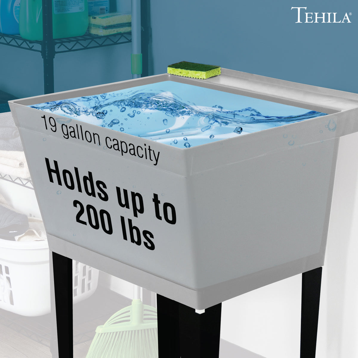 Grey Standard Utility Sink can hold up to 200 lbs or 19 gallons