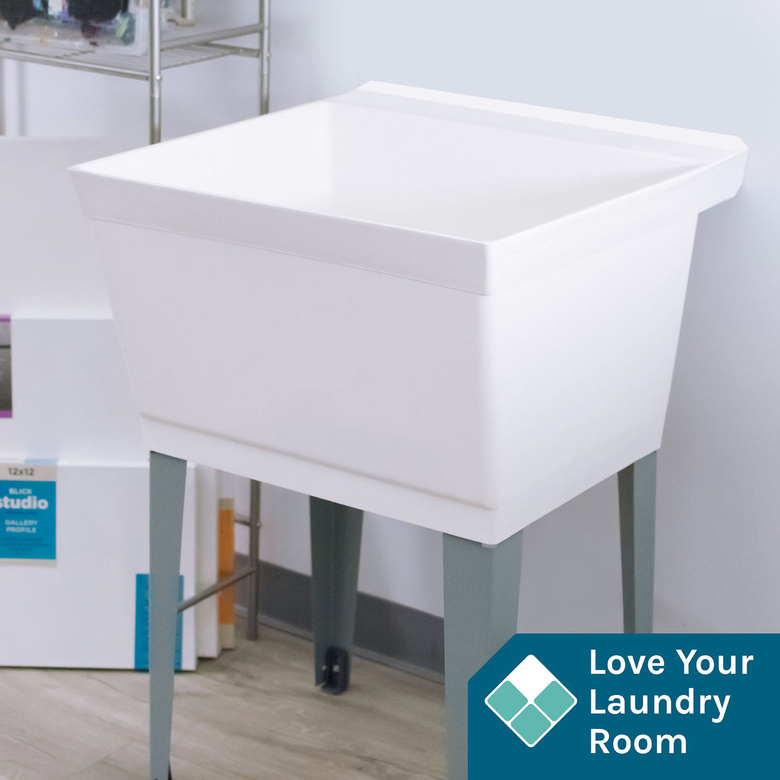 Tehila Standard Freestanding White Utility Sink with Grey Legs, Water Supply Lines Included - Utility sinks vanites Tehila