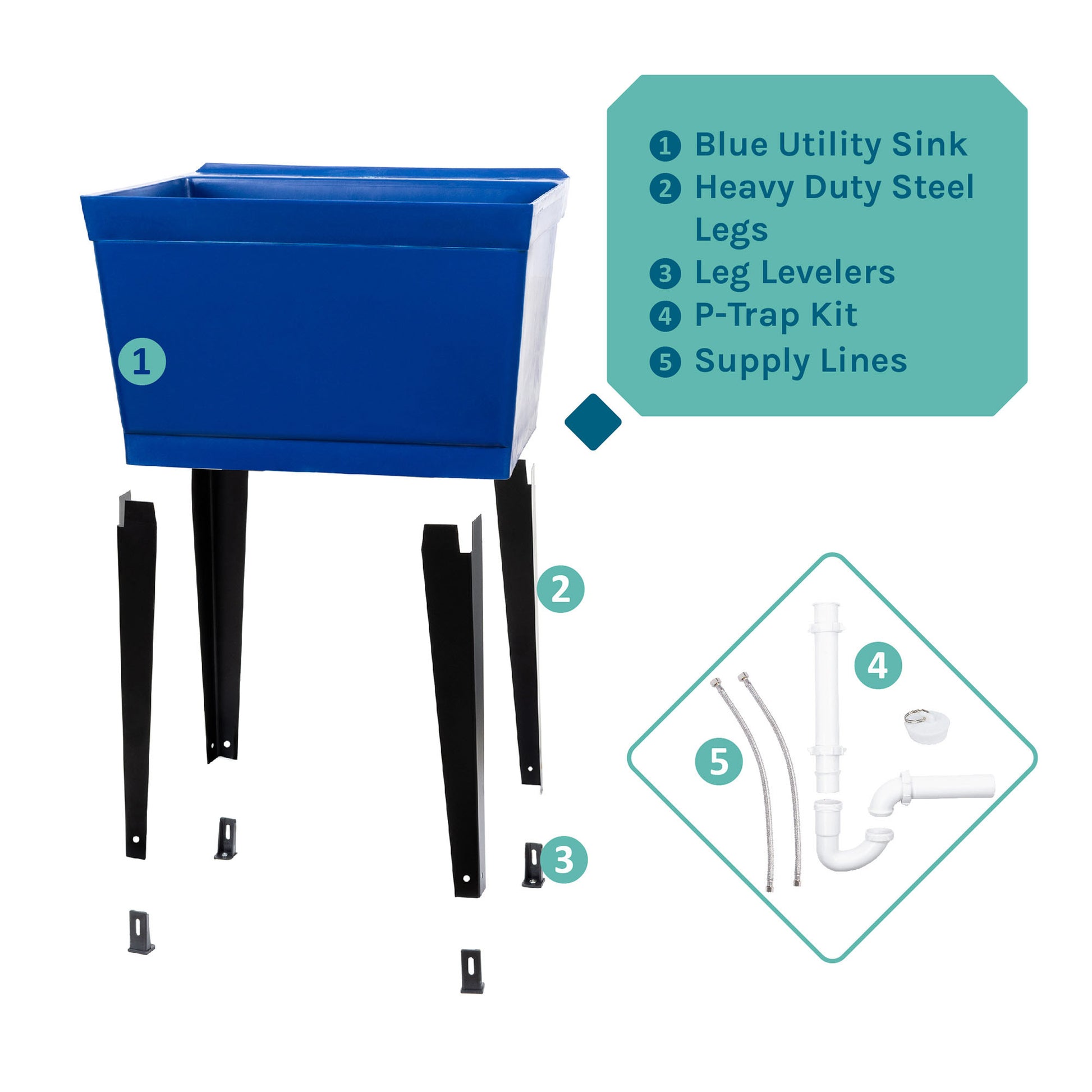Tehila Standard Freestanding Blue Utility Sink with Black Legs, Water Supply Lines Included - Utility sinks vanites Tehila