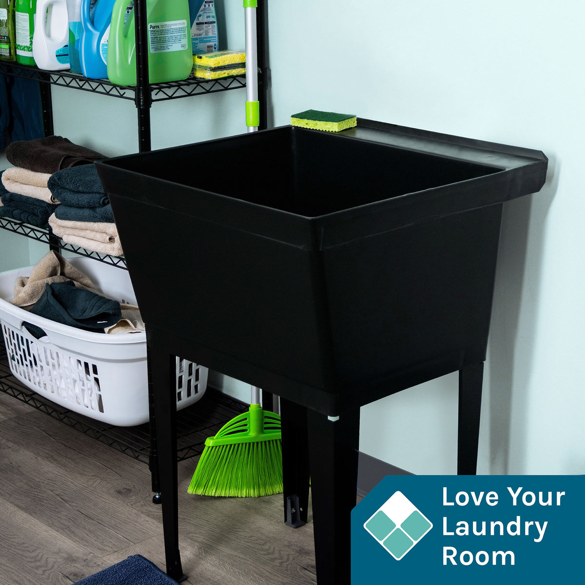 Tehila Standard Freestanding Black Utility Sink with Black Legs, Water Supply Lines Included - Utility sinks vanites Tehila