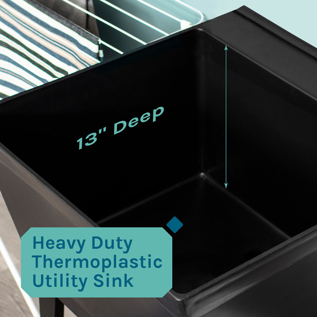 Tehila Standard Freestanding Black Utility Sink with Black Legs, Water Supply Lines Included - Utility sinks vanites Tehila