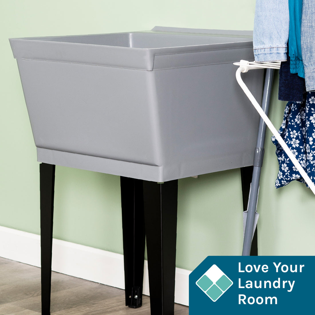 Tehila Standard Freestanding Grey Utility Sink with Black Legs, Water Supply Lines Included - Utility sinks vanites Tehila