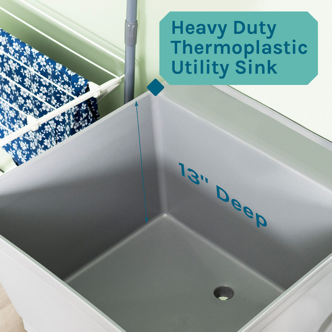 Tehila Standard Freestanding Grey Utility Sink with Black Legs, Water Supply Lines Included - Utility sinks vanites Tehila