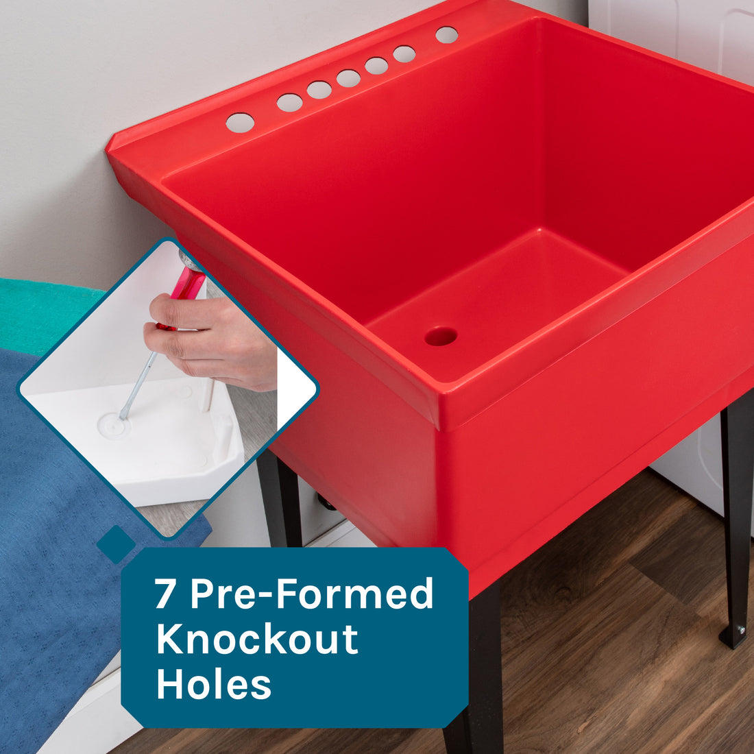 Tehila Standard Freestanding Red Utility Sink with Black Legs, Water Supply Lines Included - Utility sinks vanites Tehila