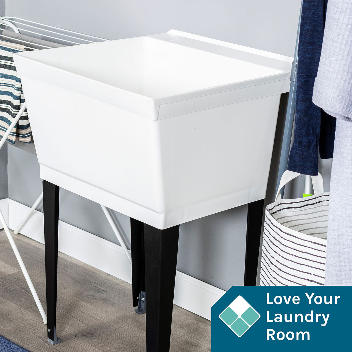 Tehila Standard Freestanding White Utility Sink with Black Legs, Water Supply Lines Included - Utility sinks vanites Tehila