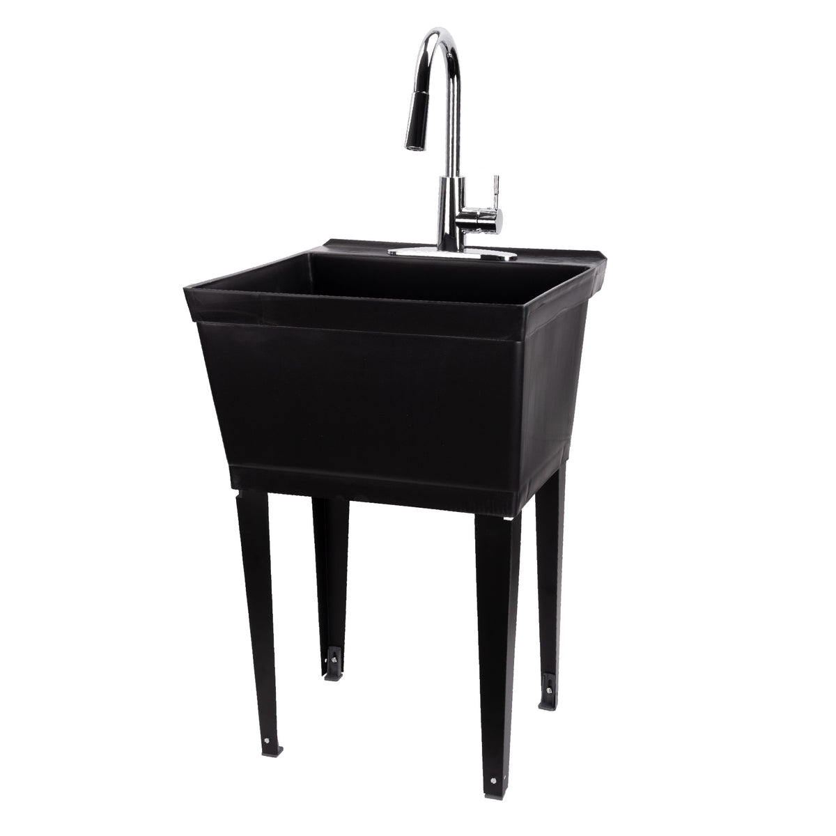 Tehila Standard Freestanding Black Utility Sink with Chrome Finish High-Arc Pull-Down Faucet - Utility sinks vanites Tehila
