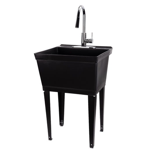 Tehila Standard Freestanding Black Utility Sink with Chrome Finish High-Arc Pull-Down Faucet - Utility sinks vanites Tehila