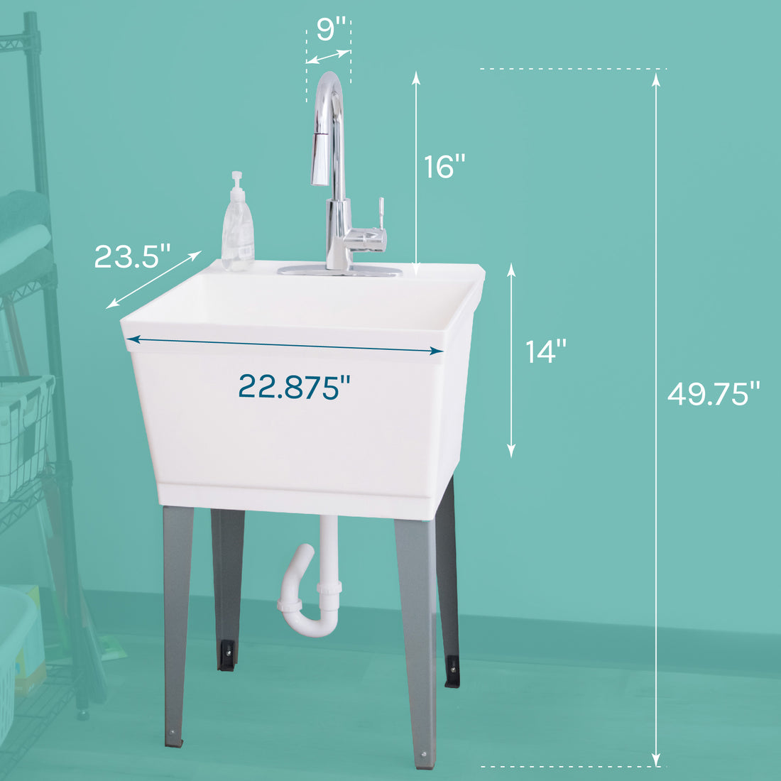 Tehila Standard Freestanding White Utility Sink with Chrome Finish High-Arc Pull-Down Faucet - Utility sinks vanites Tehila