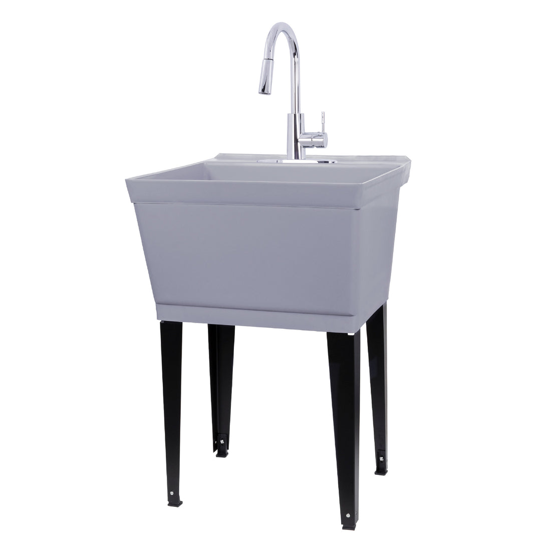 Tehila Standard Freestanding Grey Utility Sink with Chrome Finish High-Arc Pull-Down Faucet - Utility sinks vanites Tehila