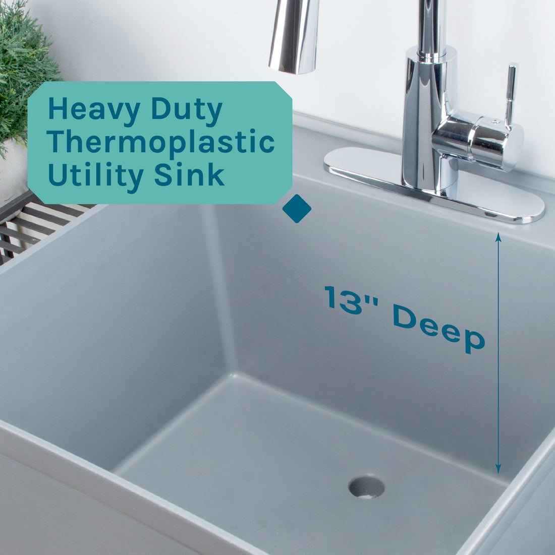 Tehila Standard Freestanding Grey Utility Sink with Chrome Finish High-Arc Pull-Down Faucet - Utility sinks vanites Tehila