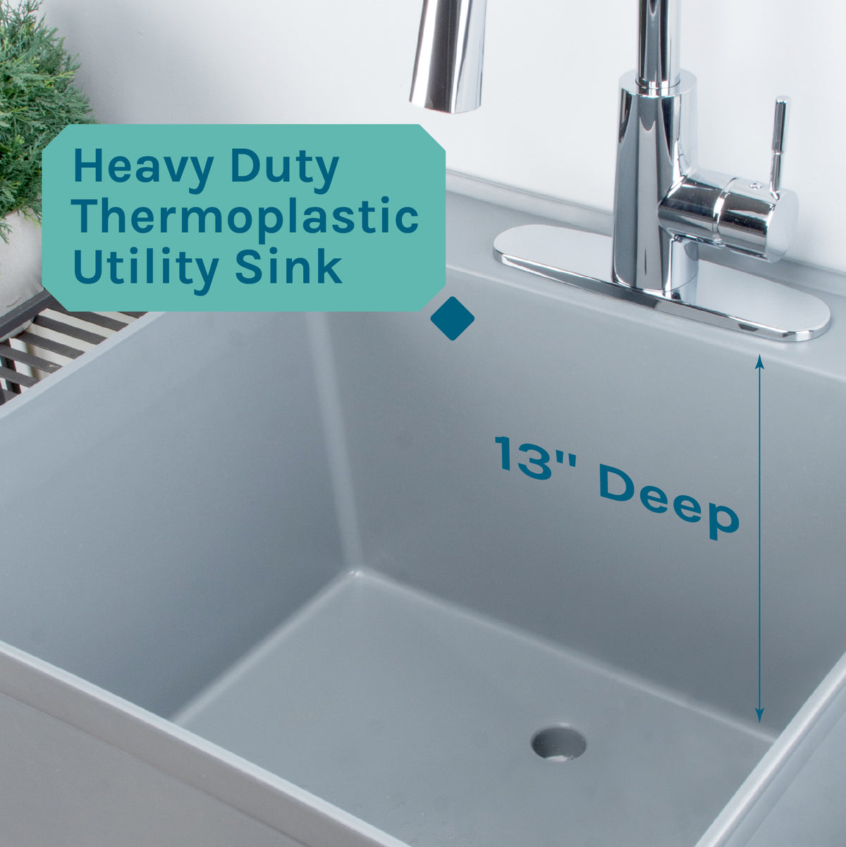 Tehila Standard Freestanding Grey Utility Sink with Chrome Finish High-Arc Pull-Down Faucet - Utility sinks vanites Tehila