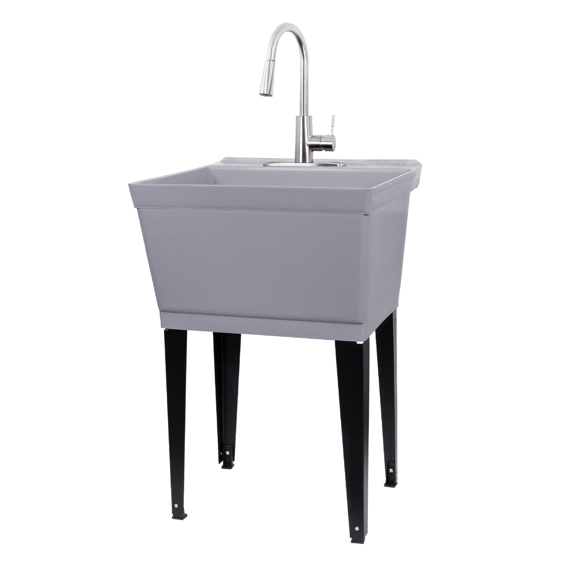 Tehila Standard Freestanding Grey Utility Sink with Stainless Steel Finish High-ArcPull-Down Faucet - Utility sinks vanites Tehila