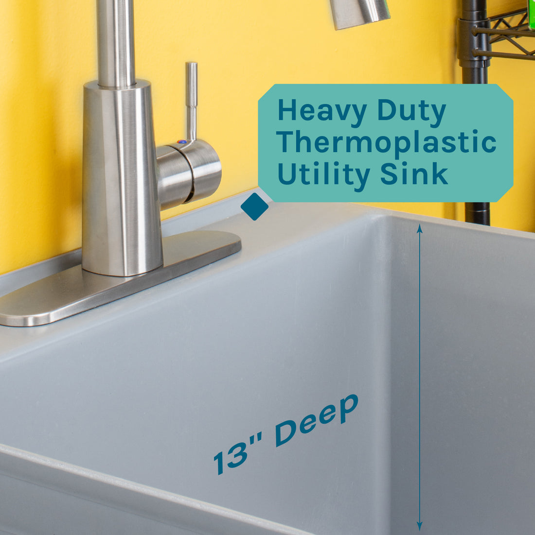 Tehila Standard Freestanding Grey Utility Sink with Stainless Steel Finish High-ArcPull-Down Faucet - Utility sinks vanites Tehila