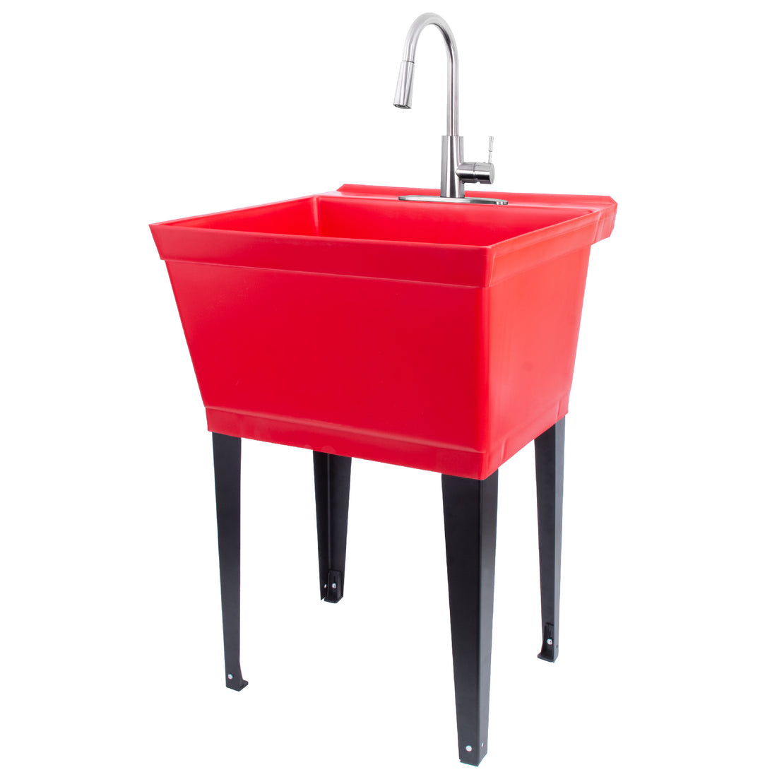 Tehila Standard Freestanding Red Utility Sink with Stainless Steel Finish High-Arc Pull-Down Faucet - Utility sinks vanites Tehila