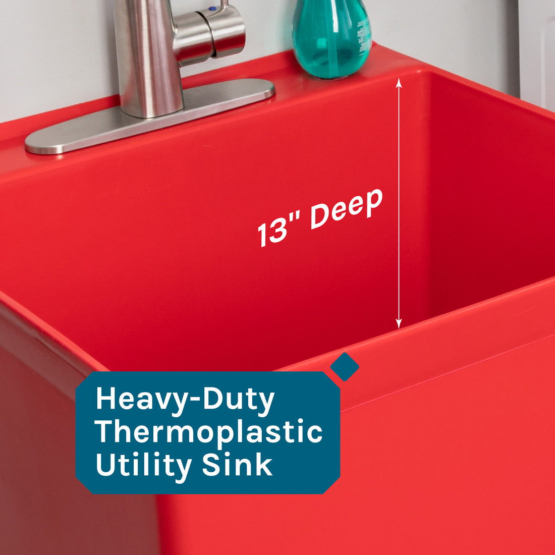 Tehila Standard Freestanding Red Utility Sink with Stainless Steel Finish High-Arc Pull-Down Faucet - Utility sinks vanites Tehila