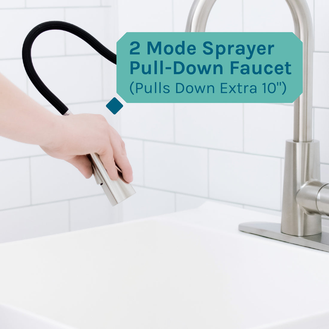 Tehila Standard Freestanding White Utility Sink with Stainless Steel Finish High-Arc Pull-Down Faucet - Utility sinks vanites Tehila