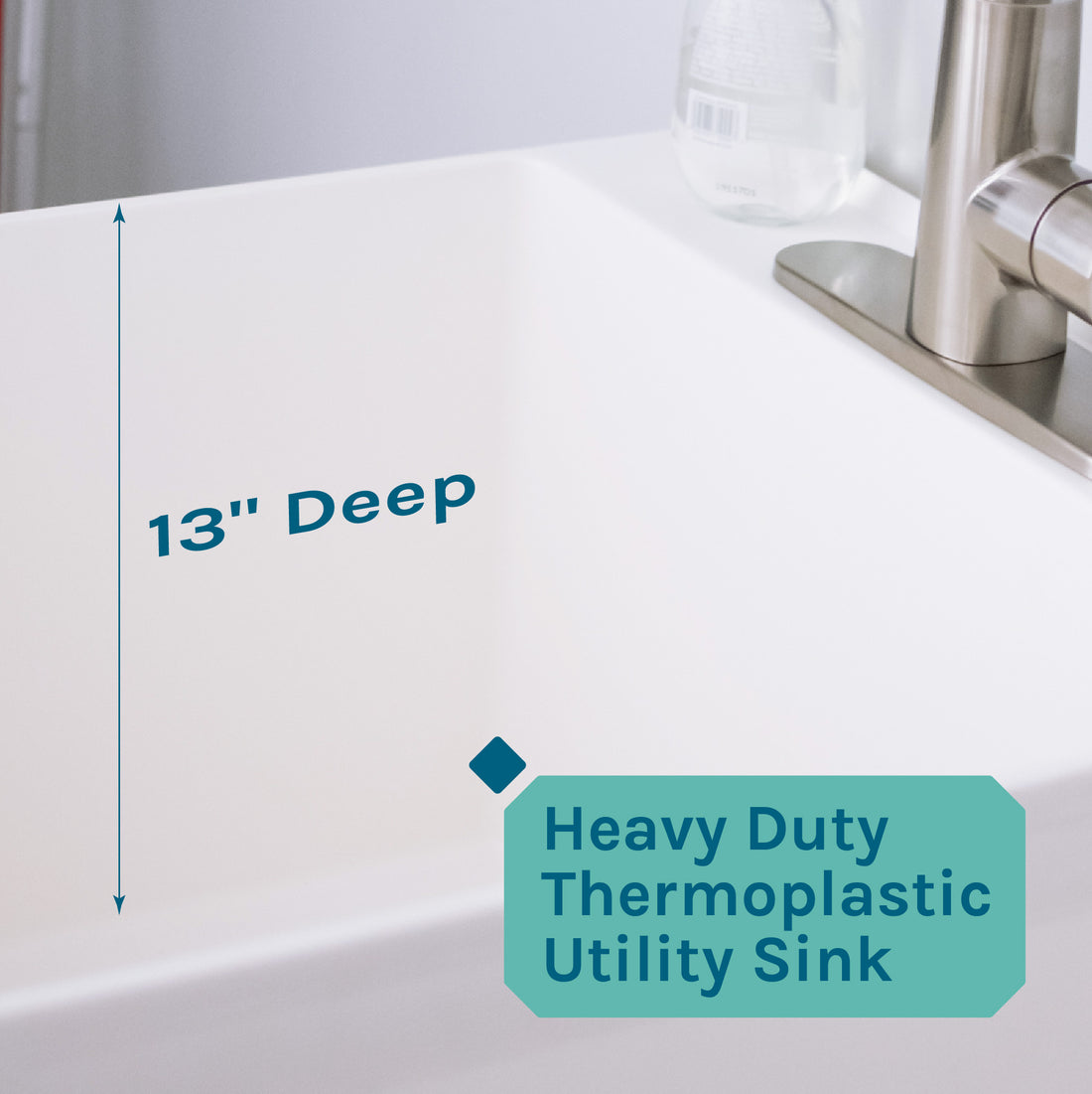 Tehila Standard Freestanding White Utility Sink with Stainless Steel Finish High-Arc Pull-Down Faucet - Utility sinks vanites Tehila